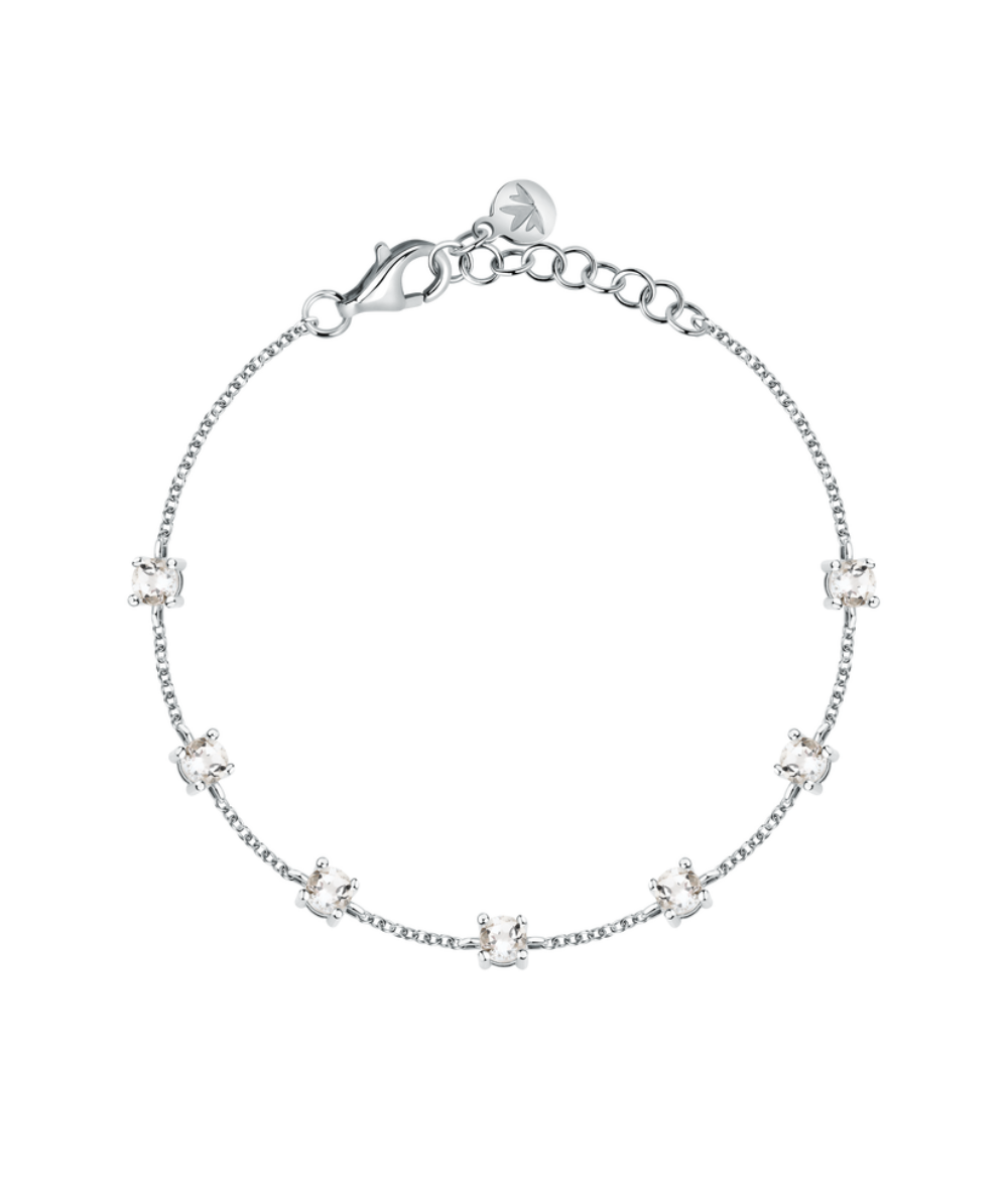 Adjustable rhodium-plated Tesori bracelet in recycled 925 silver with white zircons, Morellato