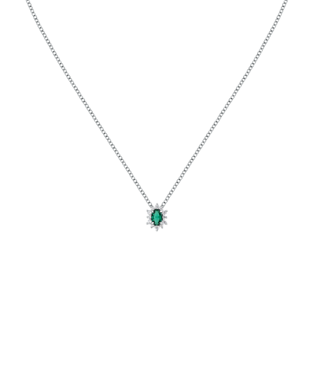 Women's necklace sterling silver Tesori Kate emerald green and zirconia stones, Morellato