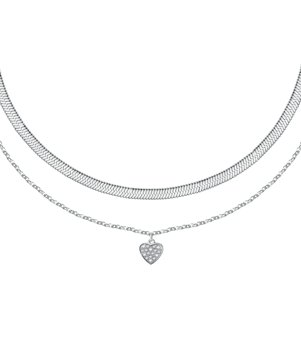 Women's Double Chain Necklace with Heart Pendant, LA PETITE STORY