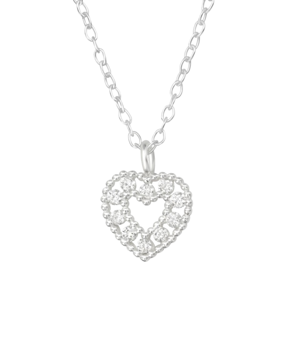 Women's silver necklace with embroidered heart, Tessora