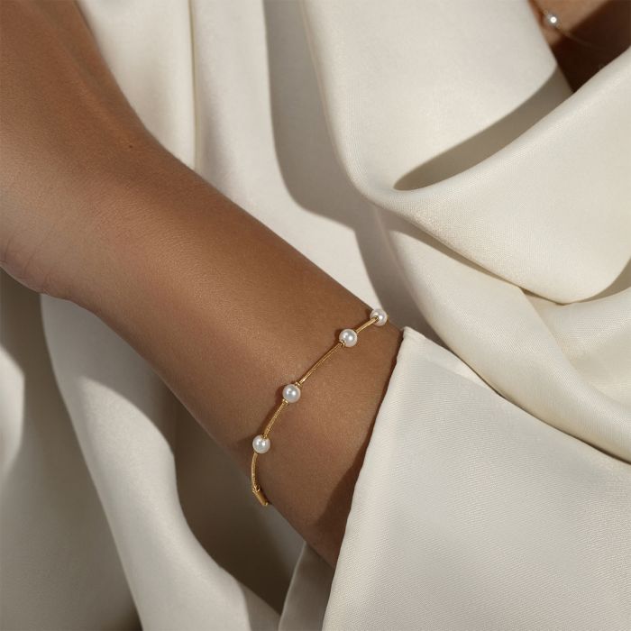 Women's bracelet with pearls gold-plated, adjustable 16 + 5 cm, Lilou