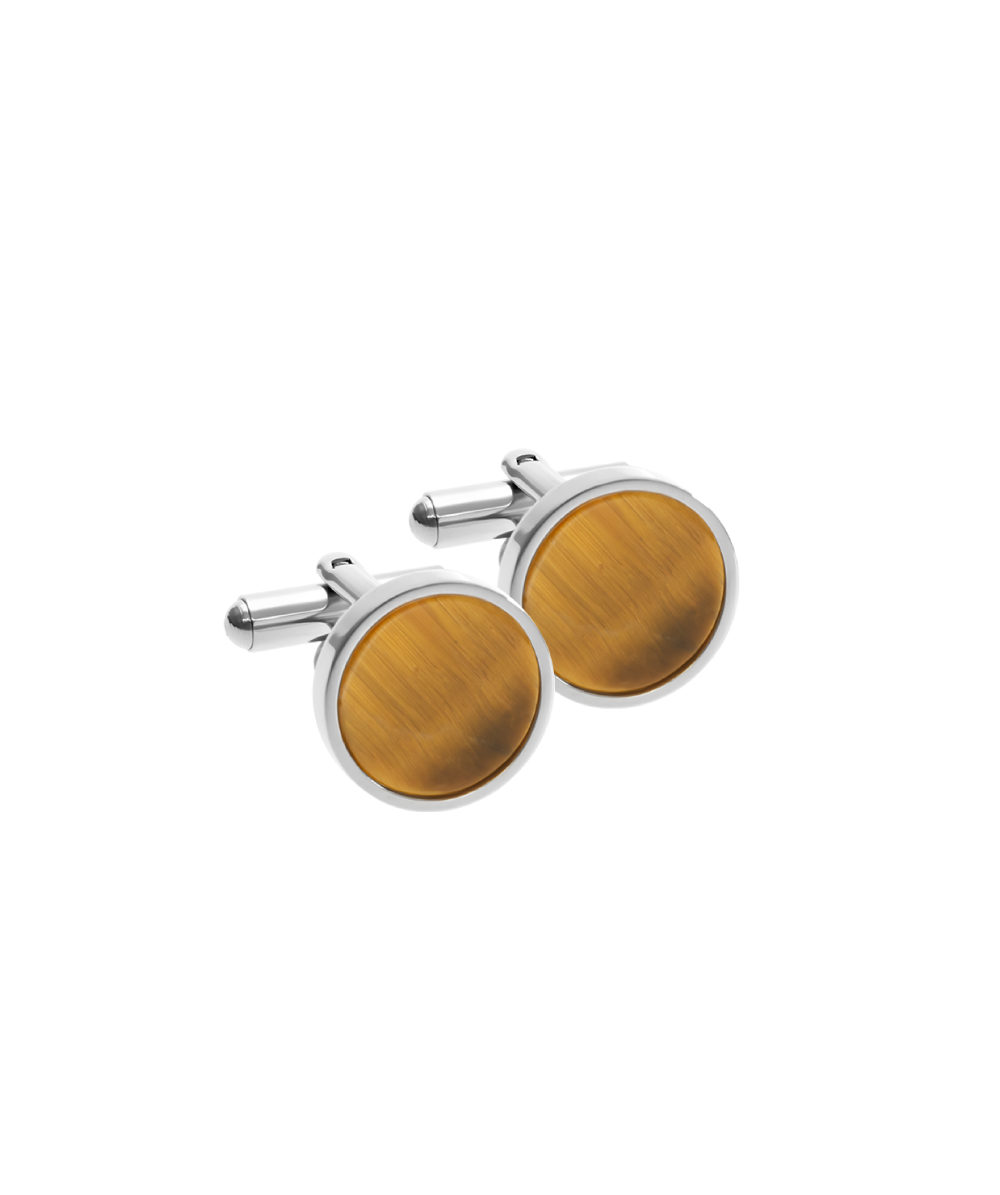 Cufflinks round 1.6 cm with tiger eye stone, Lilou