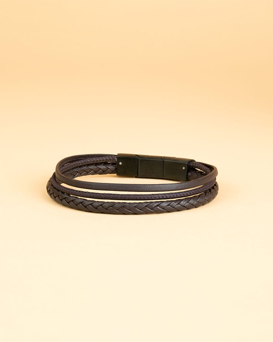 Men's triple bracelet with brown Italian nappa leather, Gemini