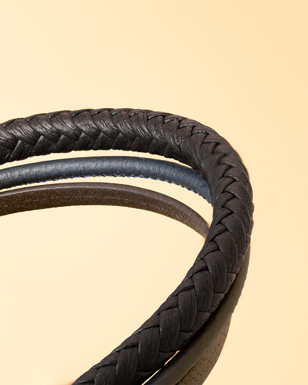 Triple bracelet with three kinds of Italian nappa leather, Gemini