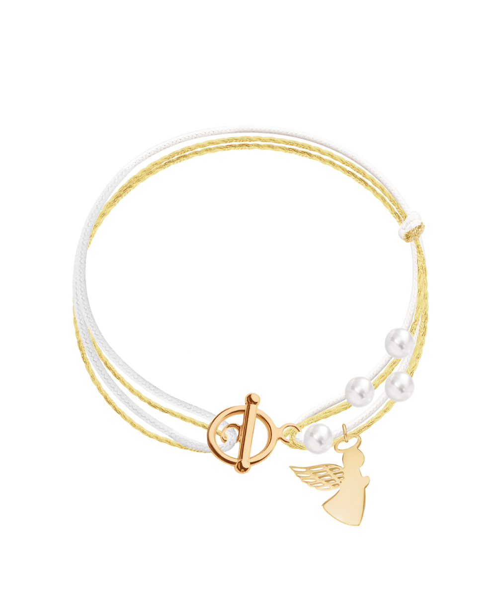 Women's bracelet adjustable with pearls and angel pendant, Lilou