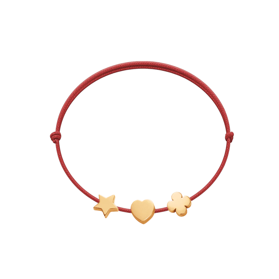 Women's bracelet adjustable on cord with clover, heart and star, Lilou