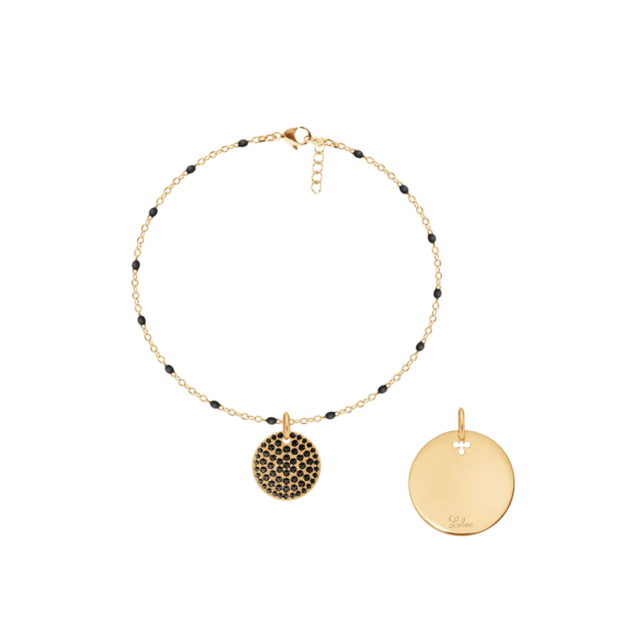 Women's bracelet with medallion gold-plated, adjustable 16 cm + 5 cm extension, engravable, Lilou