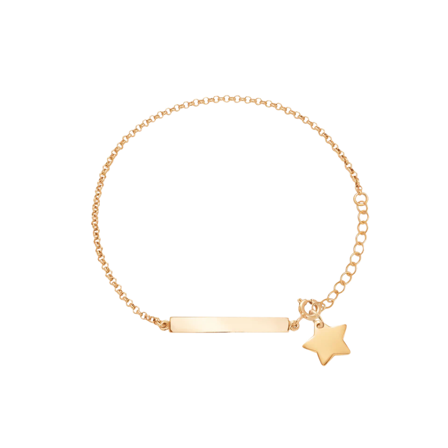 Women's bracelet with plate and star gold-plated, adjustable 16 cm + 3 cm extension, engravable, Lilou