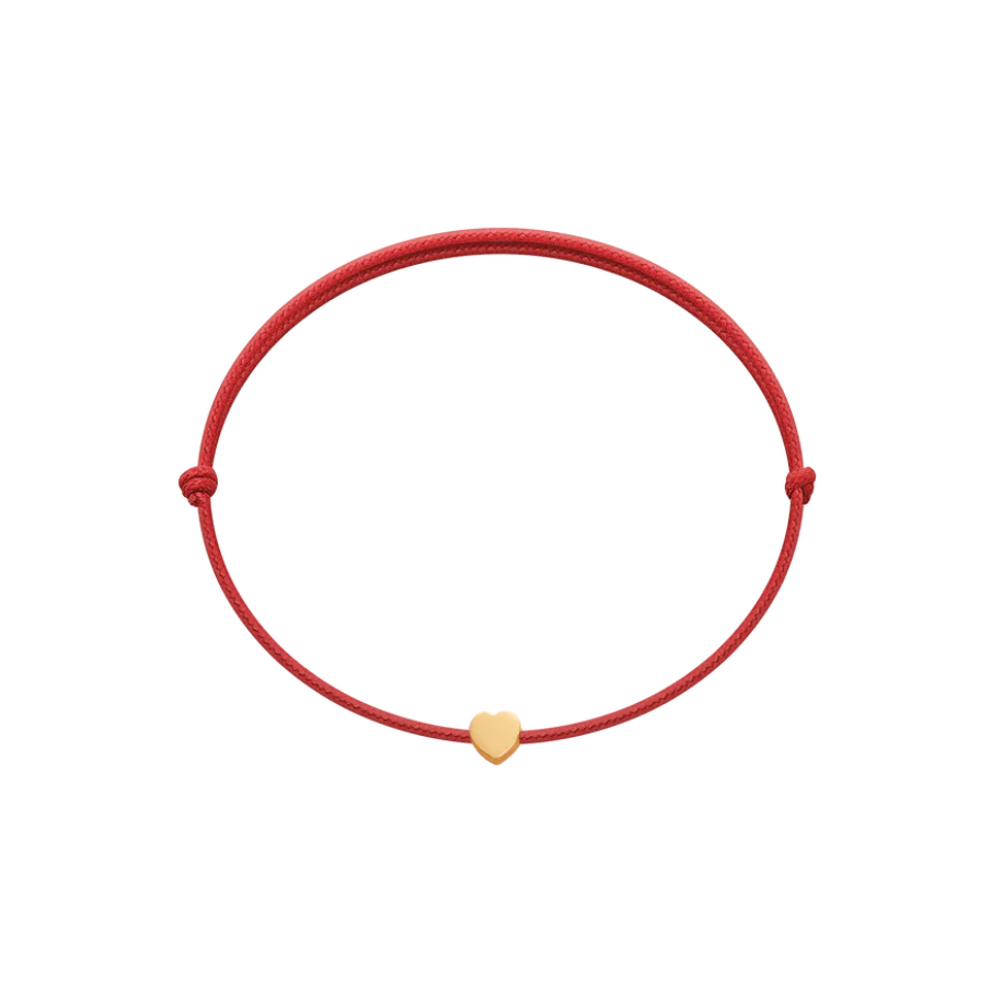 Adjustable women's bracelet with a thin red cord and a gold-plated heart, Lilou