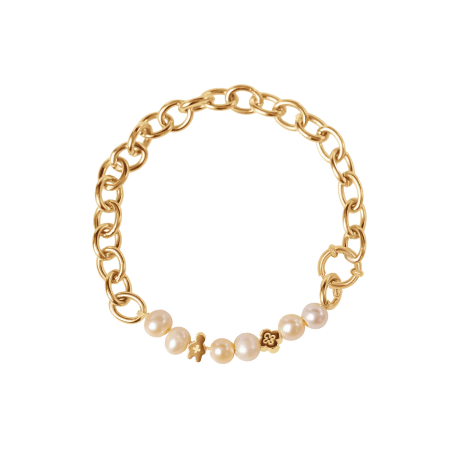Women's chain bracelet No. 1 with pearls and gold-plated Etincelle elements, Lilou