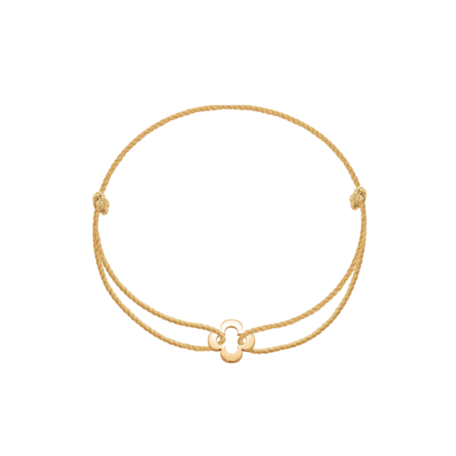 Women's bracelet adjustable with gold clover on premium thick gold cord, Lilou