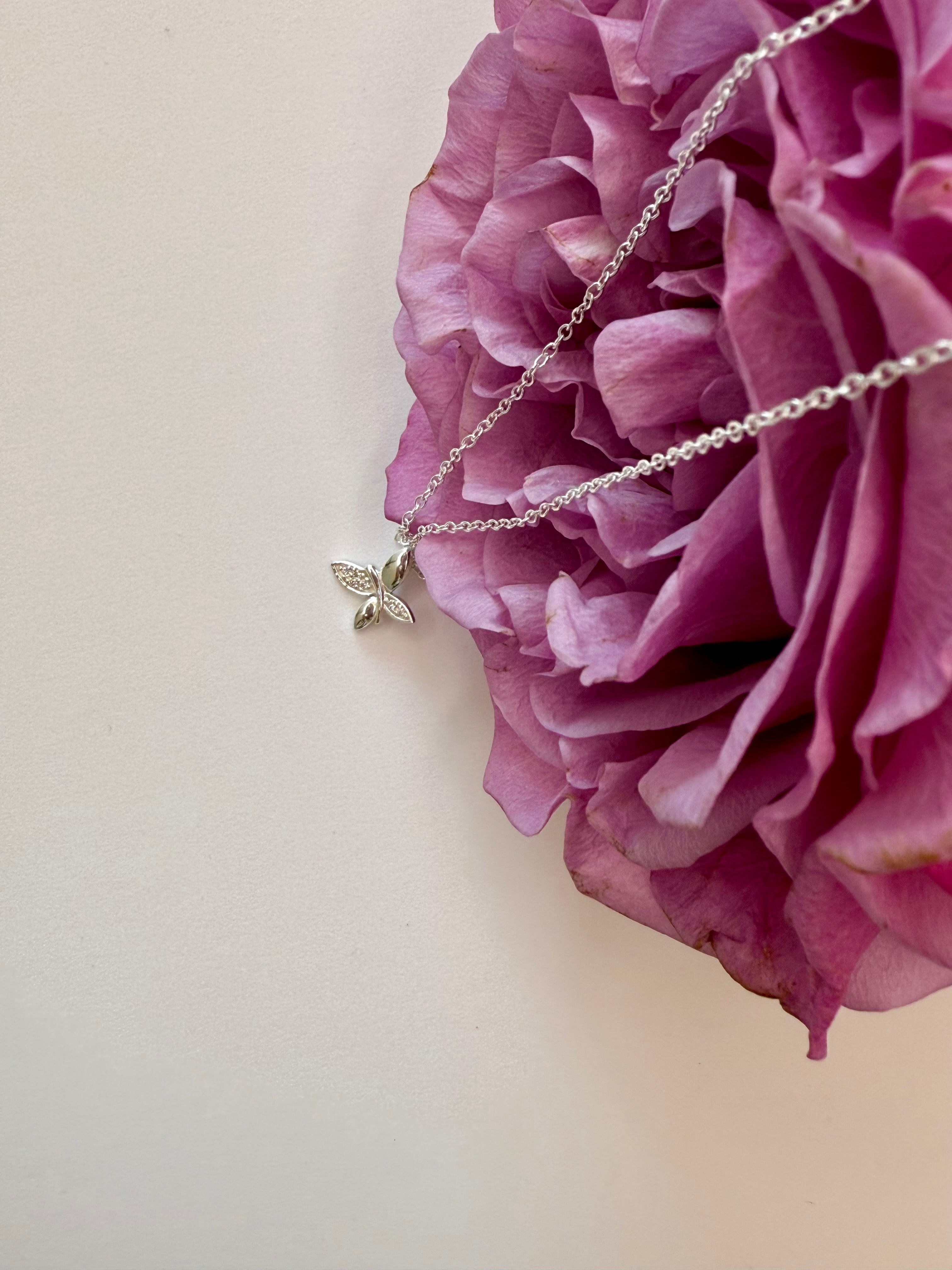 Women's silver necklace with asymmetrical butterfly, Tessora