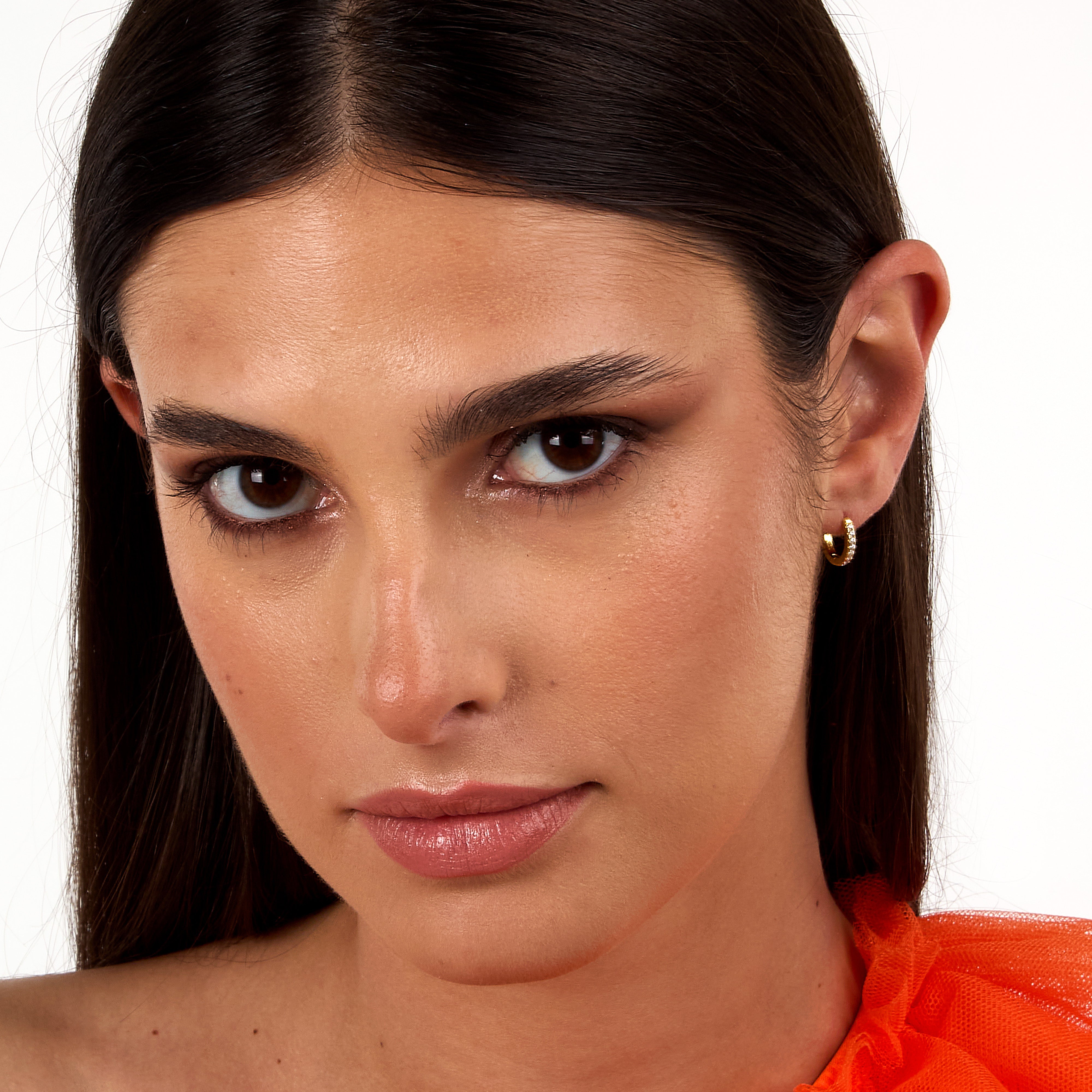 Women's earrings sterling silver round with zirconia stones, finished in yellow gold tone, LA PETITE STORY