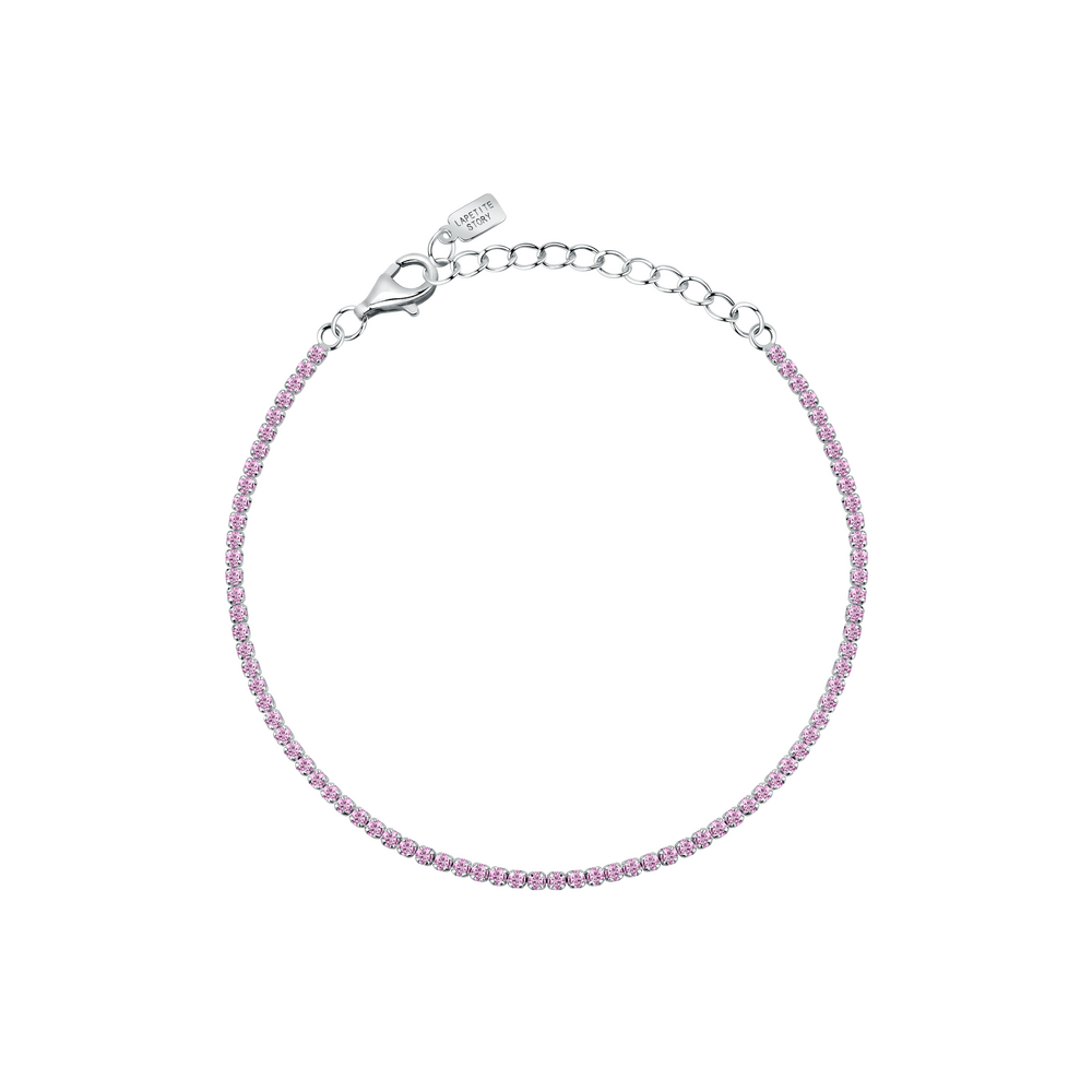 Women's bracelet sterling silver adjustable Tennis with pink zirconia, LA PETITE STORY