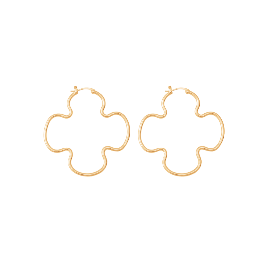 Women's earrings open round with clover gold-plated, Lilou