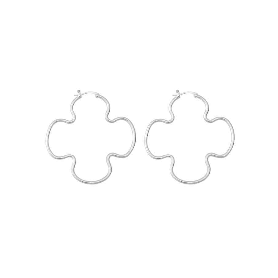 Women's earrings open round with clover silver-plated, Lilou