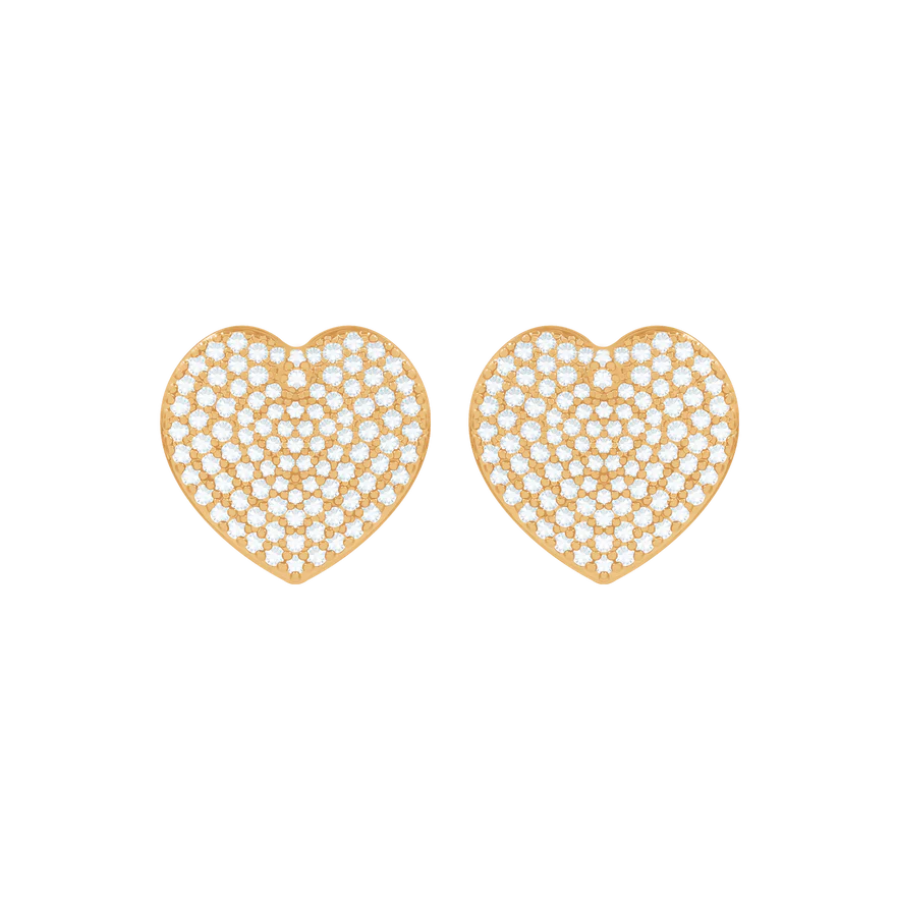 Women's earrings stud heart 1 cm gold-plated with white zirconia, Lilou