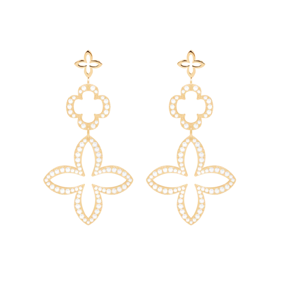 Women's earrings modular Lilia 7 cm gold-plated with white zirconia, Lilou