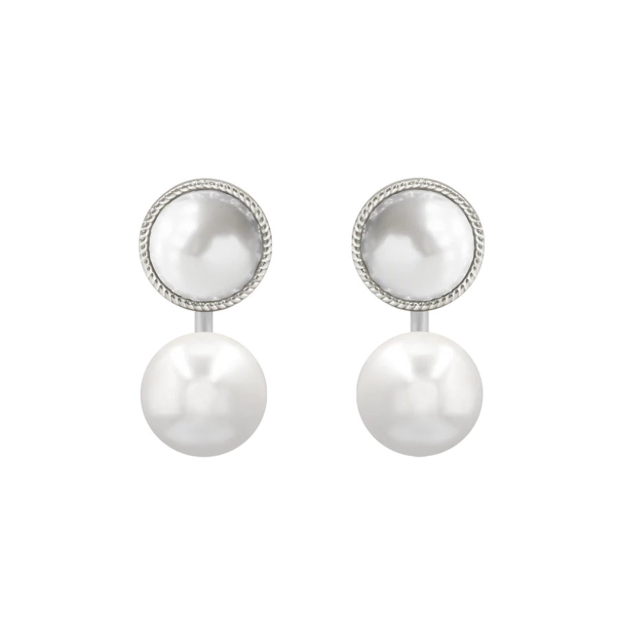 Women's earrings stud Cosmos with white pearl silver-plated 925, Lilou