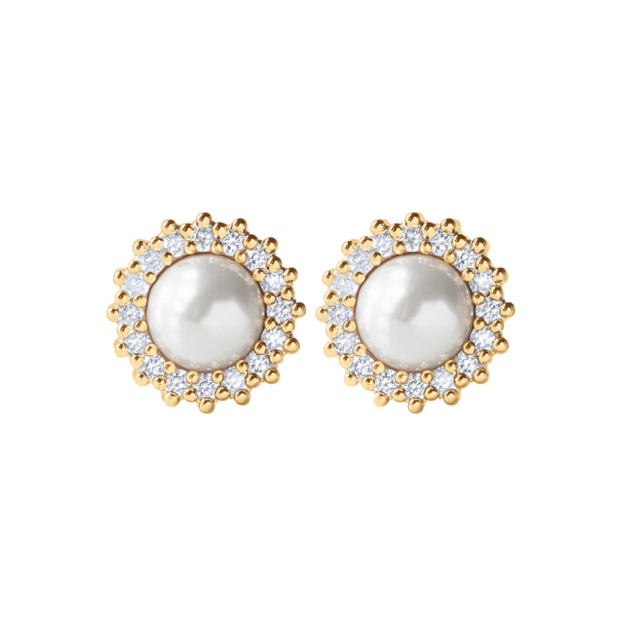 Women's earrings stud Cosmos with white pearl gold-plated, Lilou