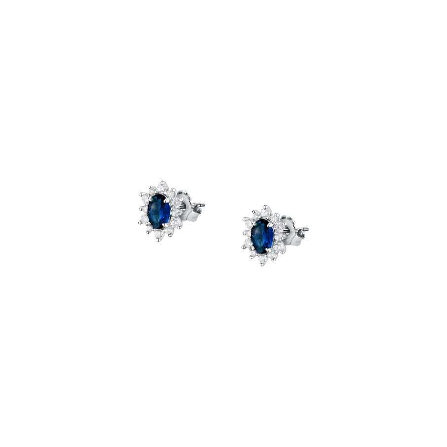 Women's earrings sterling silver Tesori Kate sapphire blue and zirconia stones