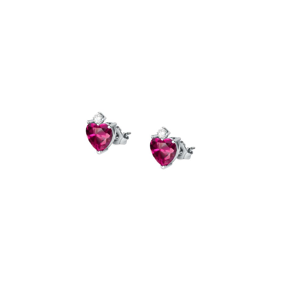 Women's earrings sterling silver Tesori Ruby heart-shaped