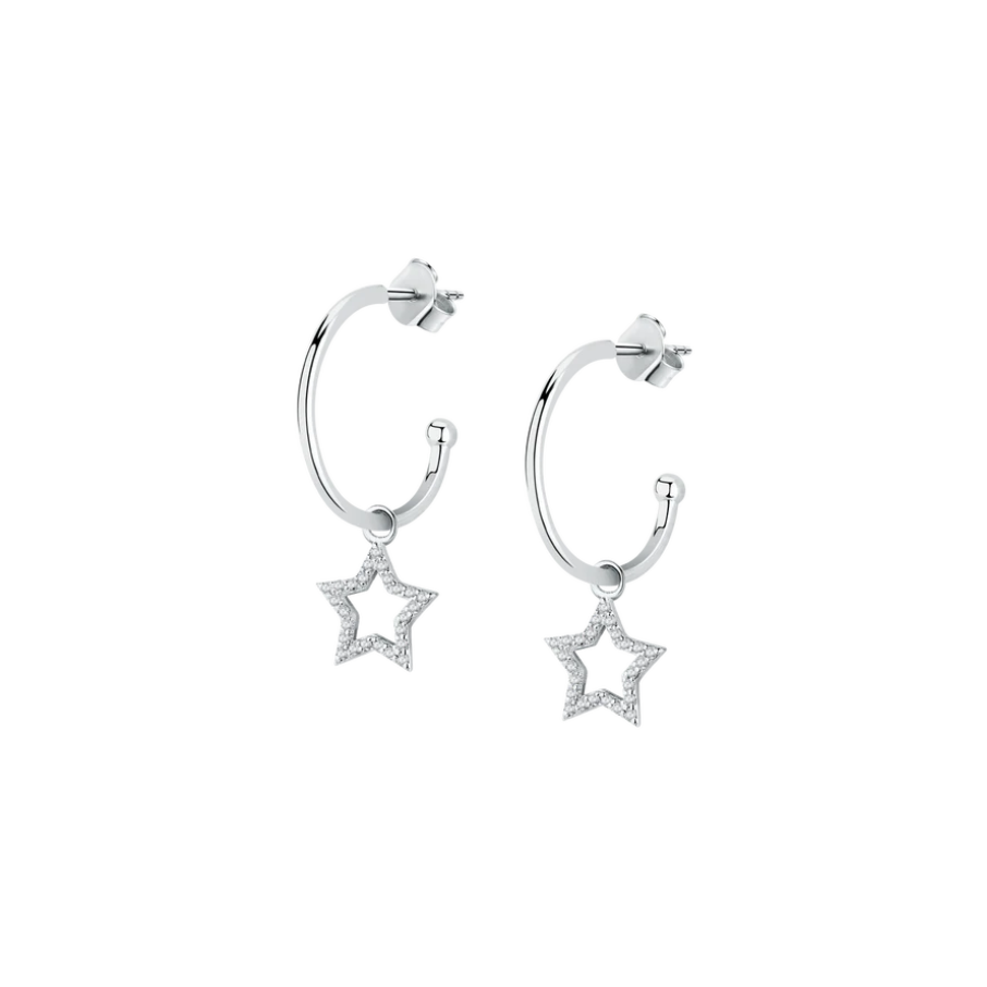 Women's Silver Round Earrings with Stars, LA PETITE STORY