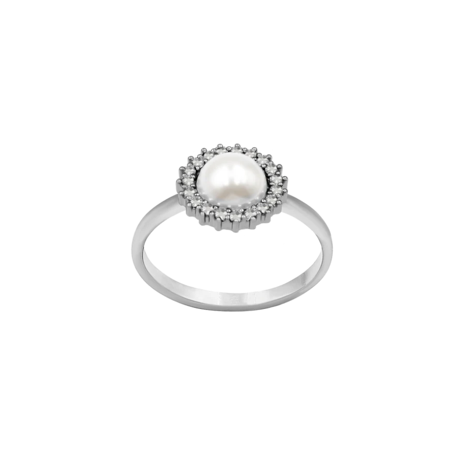 Women's ring Cosmos with white pearl silver-plated, Lilou