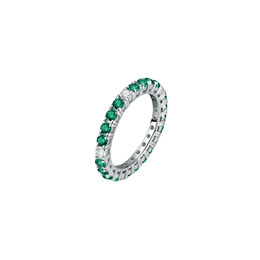 Womens ring sterling silver Tesori Emerald with shiny white and green row, MORELLATO