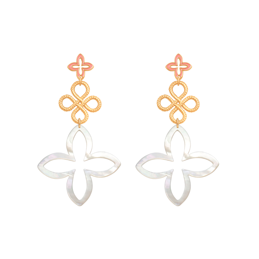 Women's earrings long Lily 7 cm with 3 coral elements, Lilou
