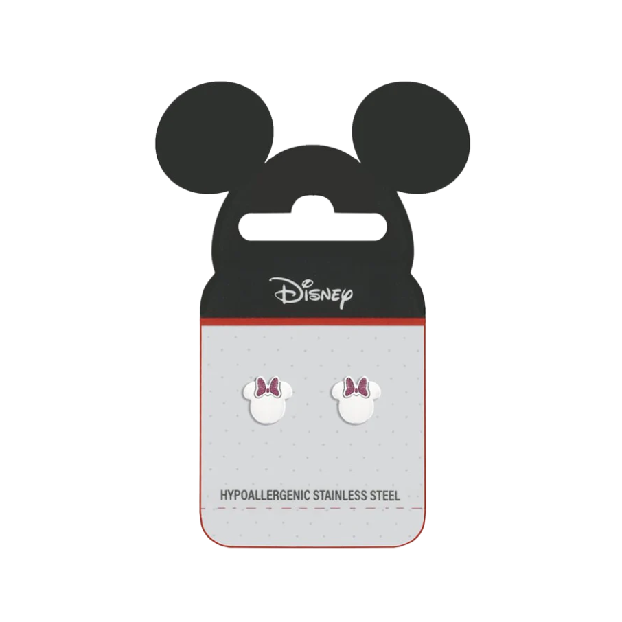 Children's earrings white stud with Minnie red bow, DISNEY