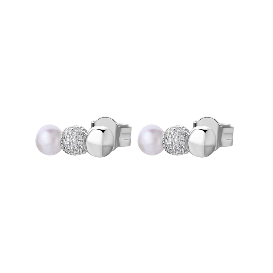 Women's silver earrings AZZURRA studs, white zirconia and natural pearls, ROSATO