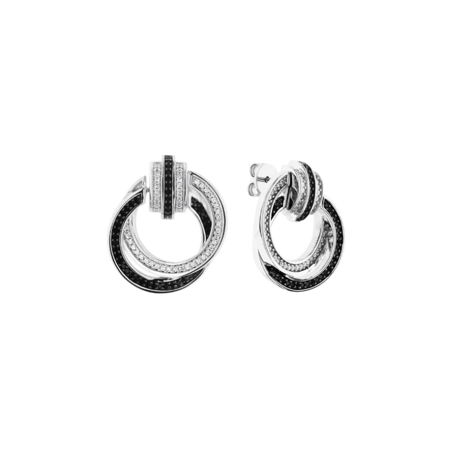 Women's earrings sterling silver CIAO BELLA with black zirconia stones, JETTE