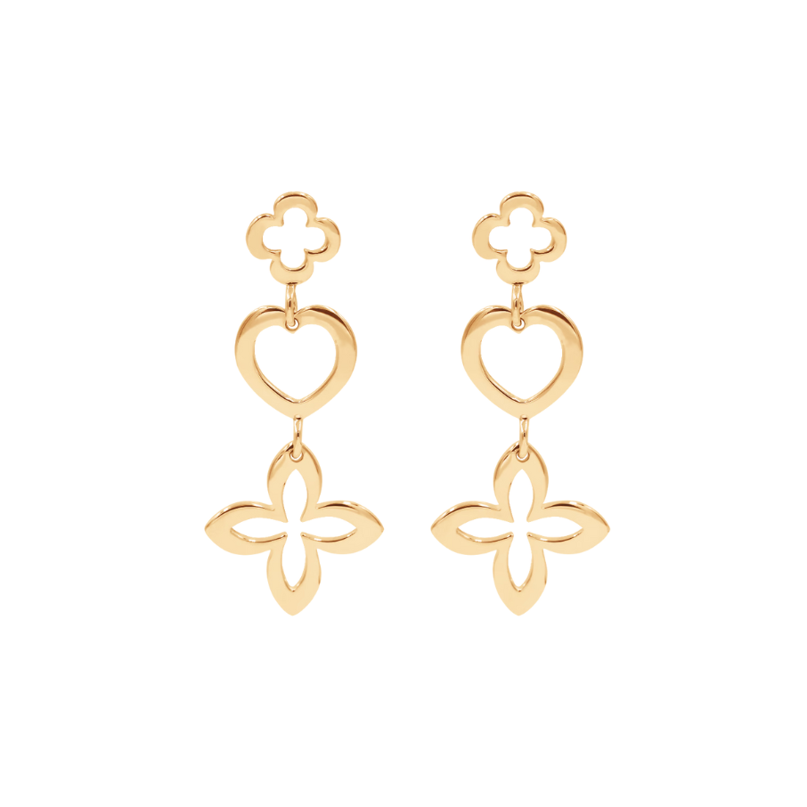 Women's earrings open 3-element clover-shaped gold-plated, Lilou