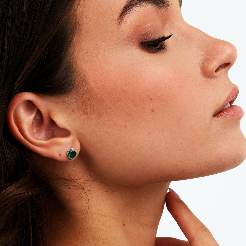 Women's earrings sterling silver Tesori Emerald heart-shaped