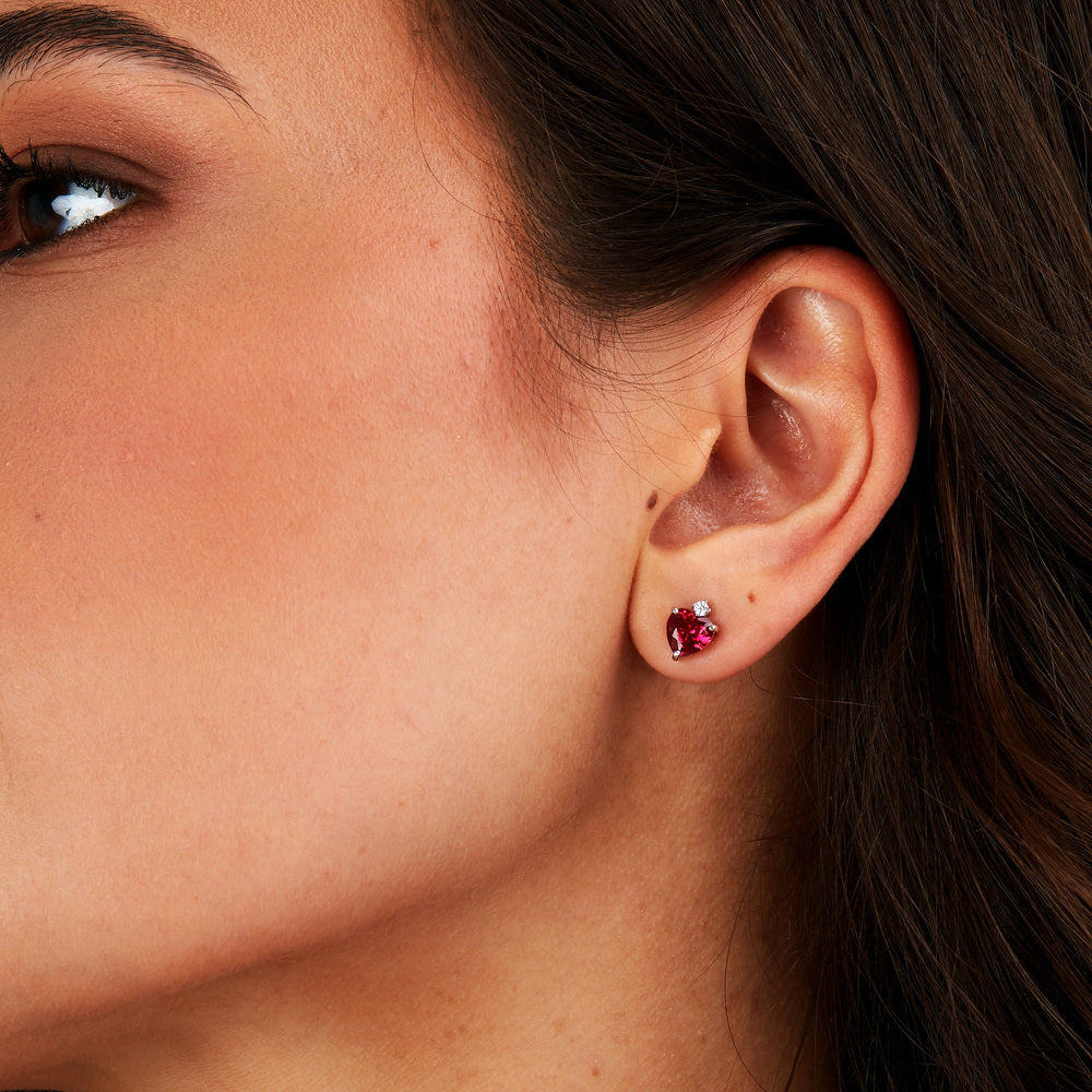 Women's earrings sterling silver Tesori Ruby heart-shaped