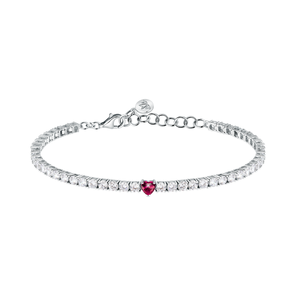 Women's bracelet sterling silver Tesori tennis with red heart, adjustable 16 + 3 cm, MORELLATO