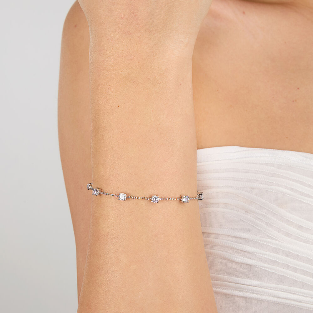 Adjustable rhodium-plated Tesori bracelet in recycled 925 silver with white zircons, Morellato