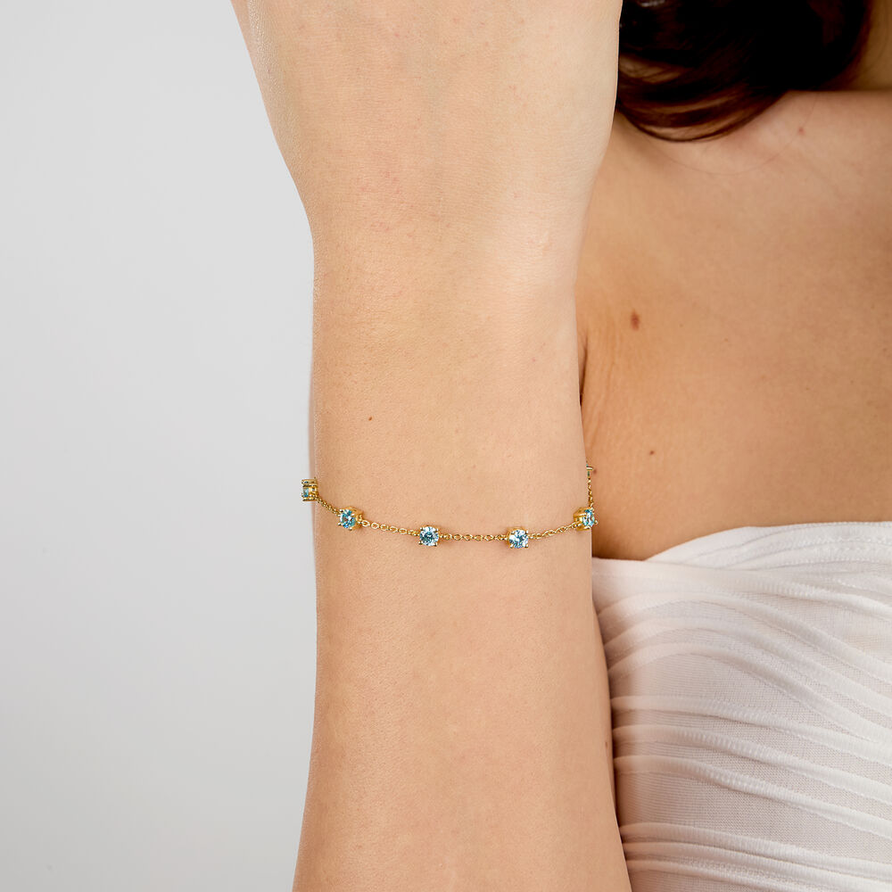 Tesori adjustable bracelet for women in recycled 925 silver with light blue zircons, yellow gold-tone finish, Morellato