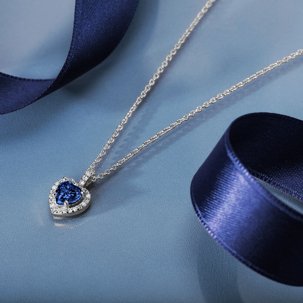 Women's necklace sterling silver Tesori with blue heart-shaped pendant