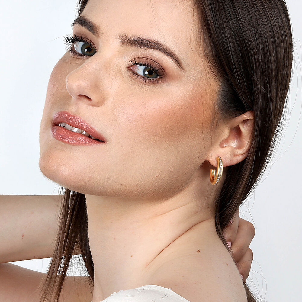 Women's earrings golden Creole with single row of crystal stones, MORELLATO