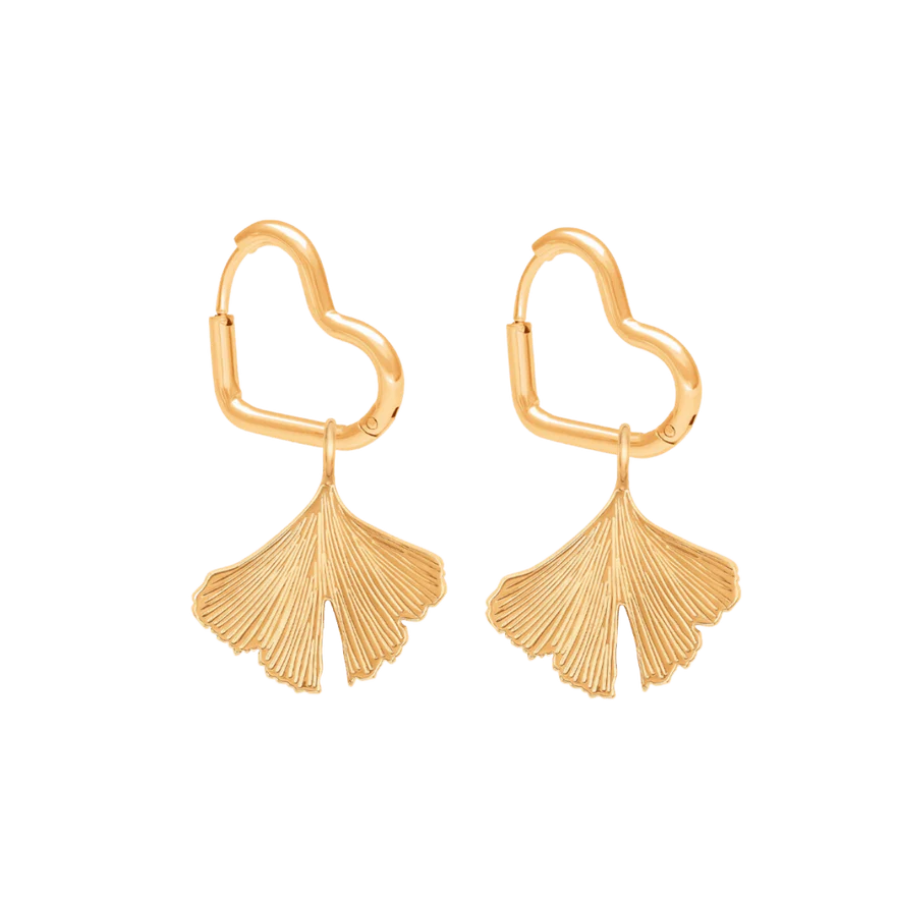 Women's earrings heart-shaped with Ginko pendant, Lilou