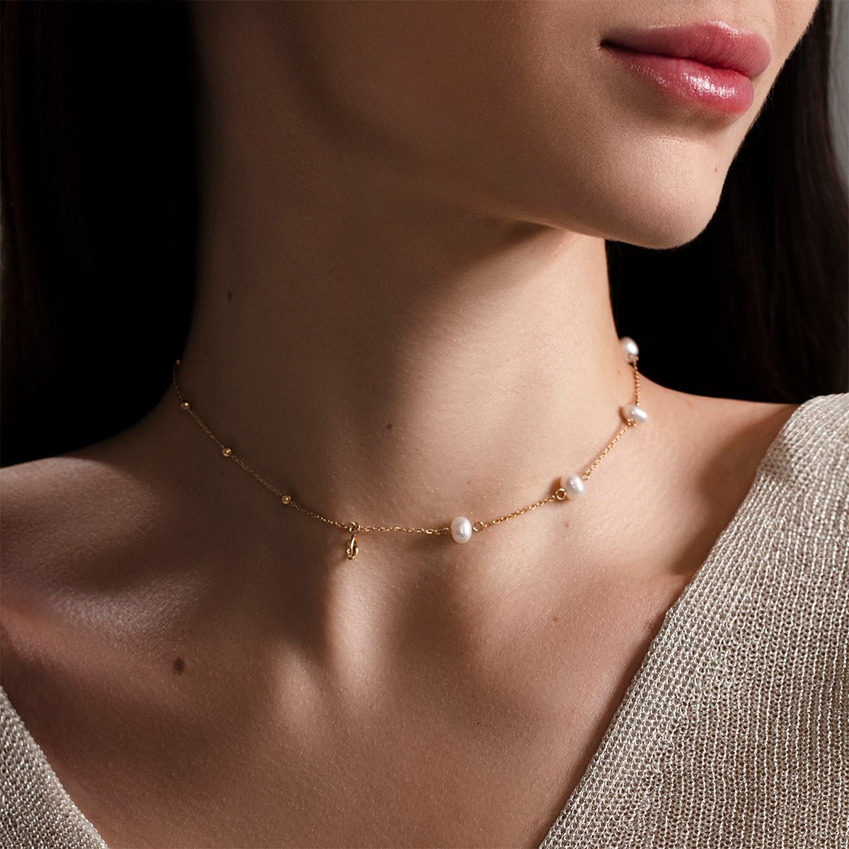 Colier cu perle de 5 mm cu loc pentru pandantiv placat cu aur - Coliere cu perle - 222/350/LAN/PEB/PO - Lilou - Tessora