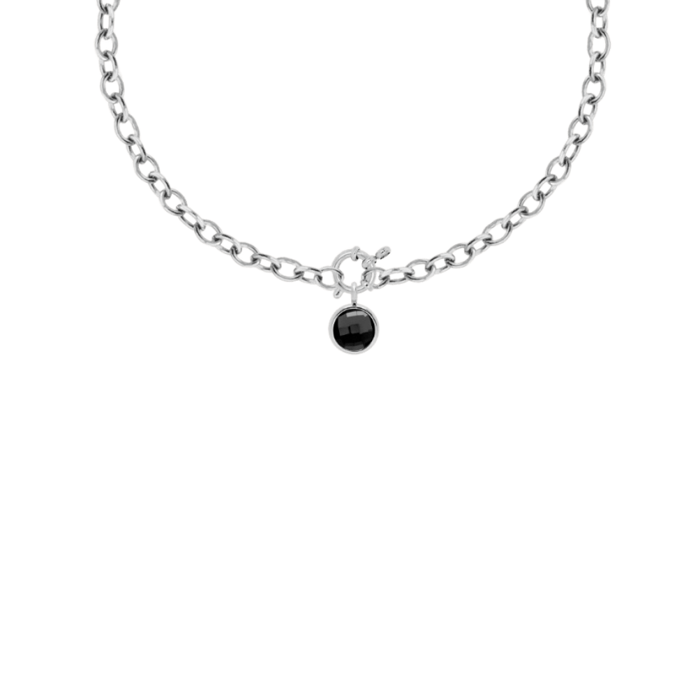 Colier de 40 cm cu pandantiv din cuart negru set placat cu argint - Coliere - A03/MARKET/ANS/212 - Lilou - Tessora