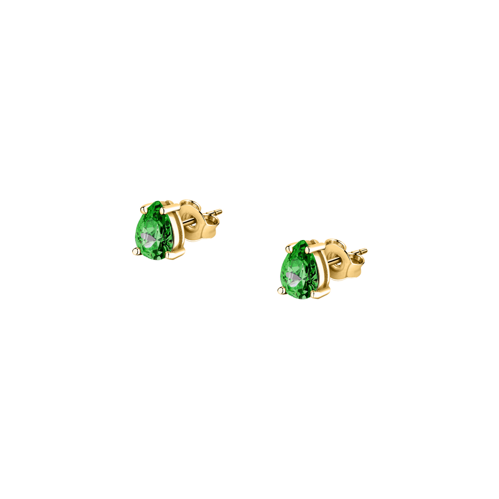 Women's earrings sterling silver with green stone gold-plated, MORELLATO