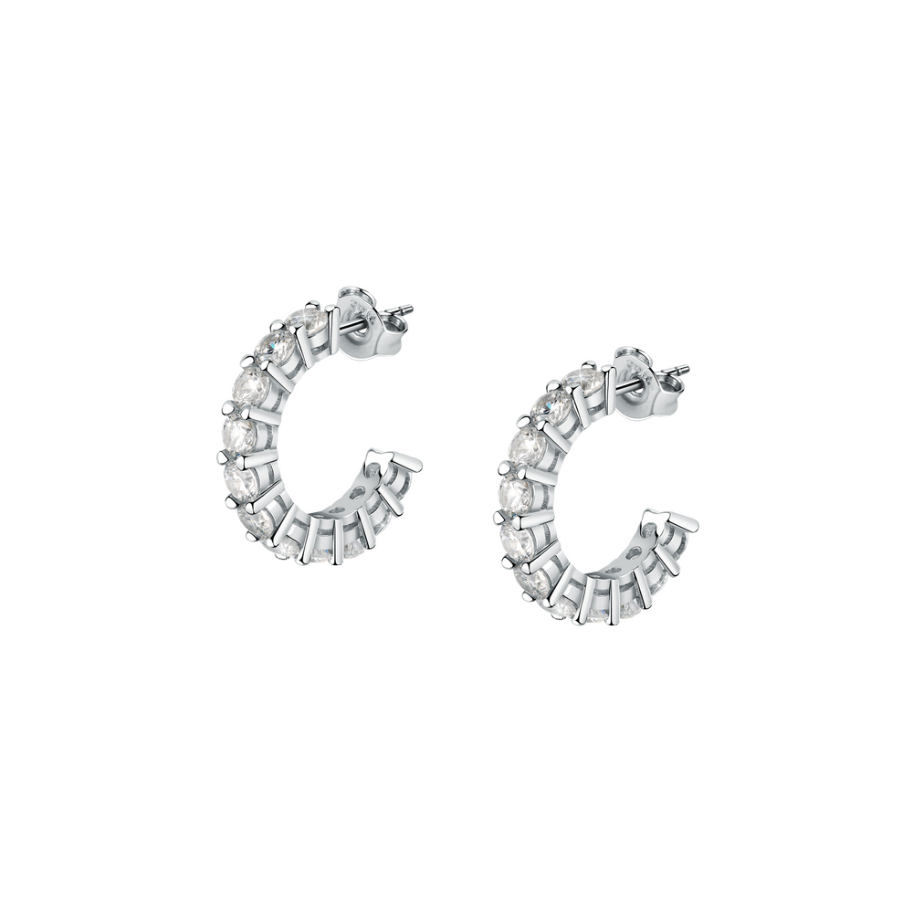 Women's earrings sterling silver Tesori open round with zirconia stones, MORELLATO