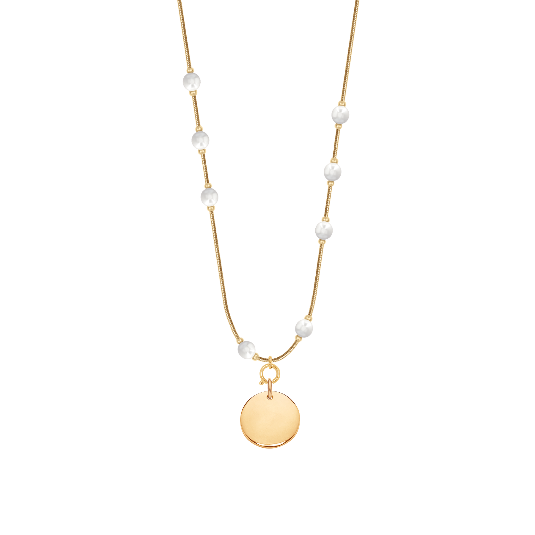 Women's necklace with pearls and medallion set gold-plated, engravable, Lilou