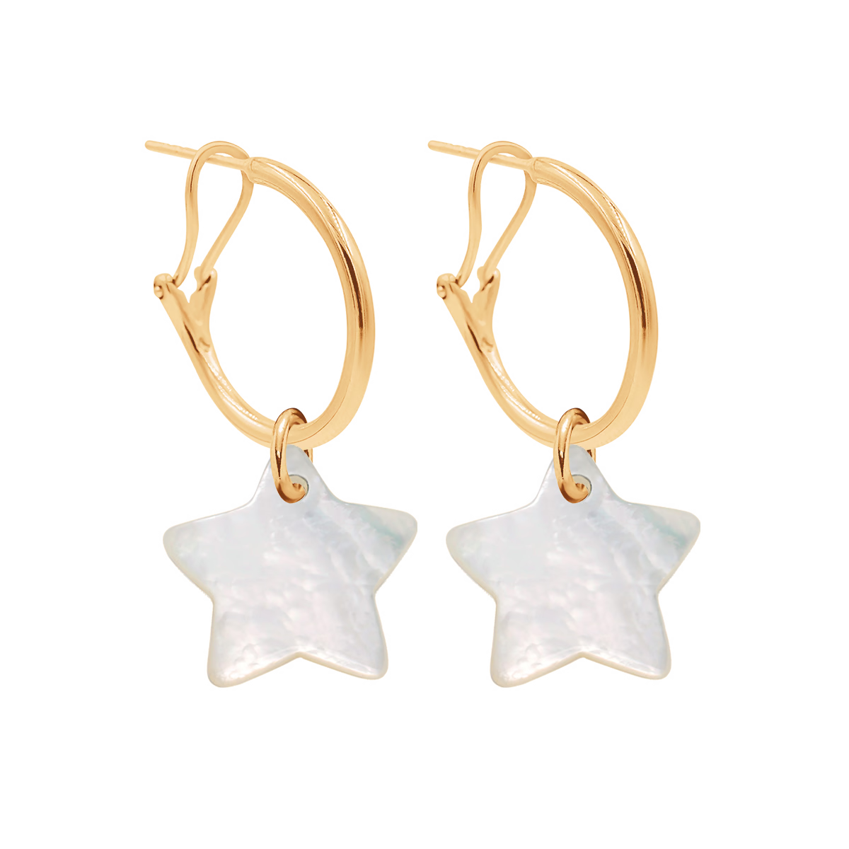 Women's earrings round California with mother-of-pearl stars gold-plated, engravable, Lilou