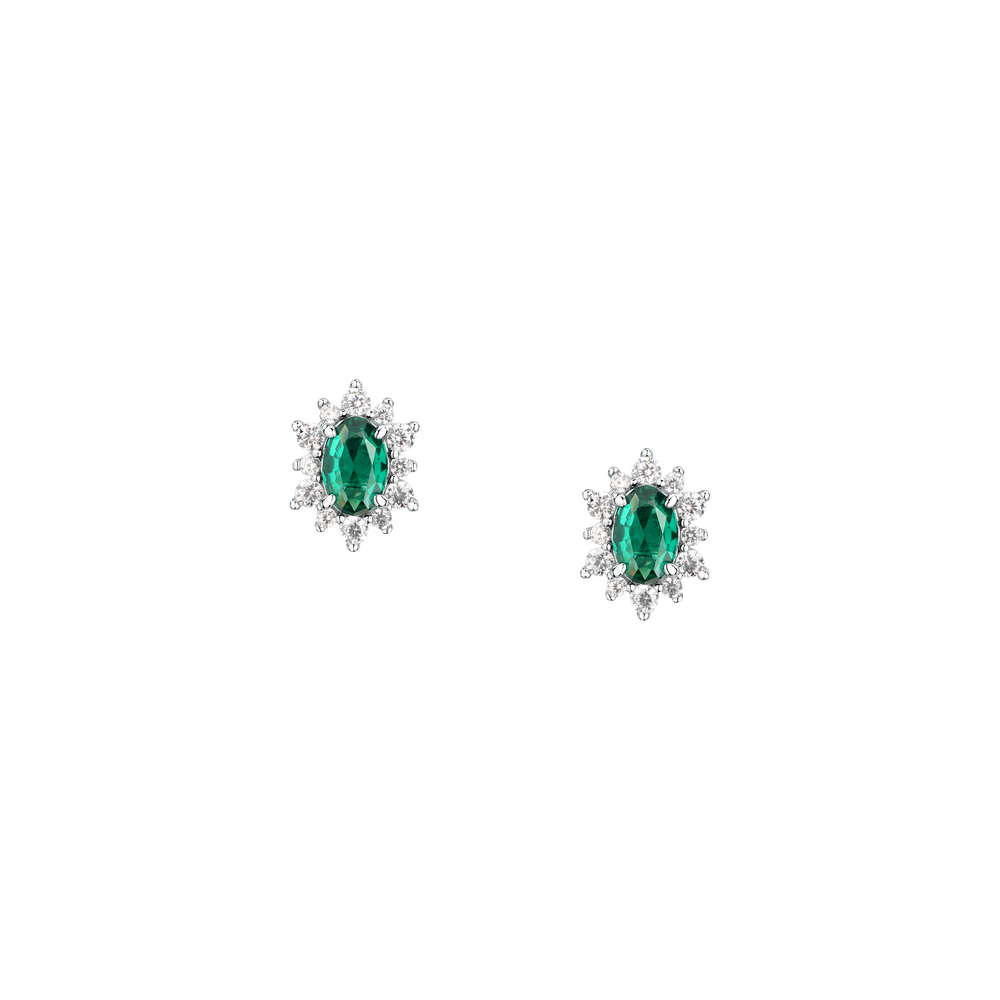 Women's earrings sterling silver Tesori Kate emerald green and zirconia stones