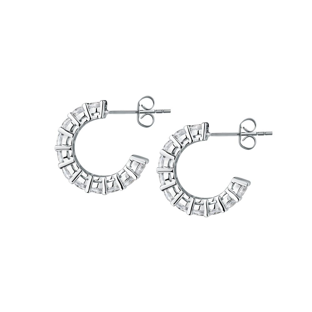 Women's earrings sterling silver Tesori open round with zirconia stones, MORELLATO